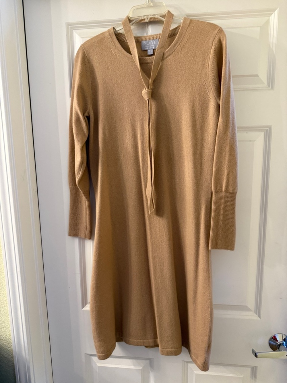 Pure Collection Camel Beige Cashmere Sweater Dress Waist Tie